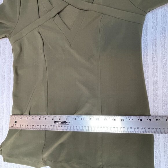 Boston Proper Womens 3/4 Sleeves Tunic Top Medium Criss-Cross Neck Cut-Out Green - Picture 7 of 8
